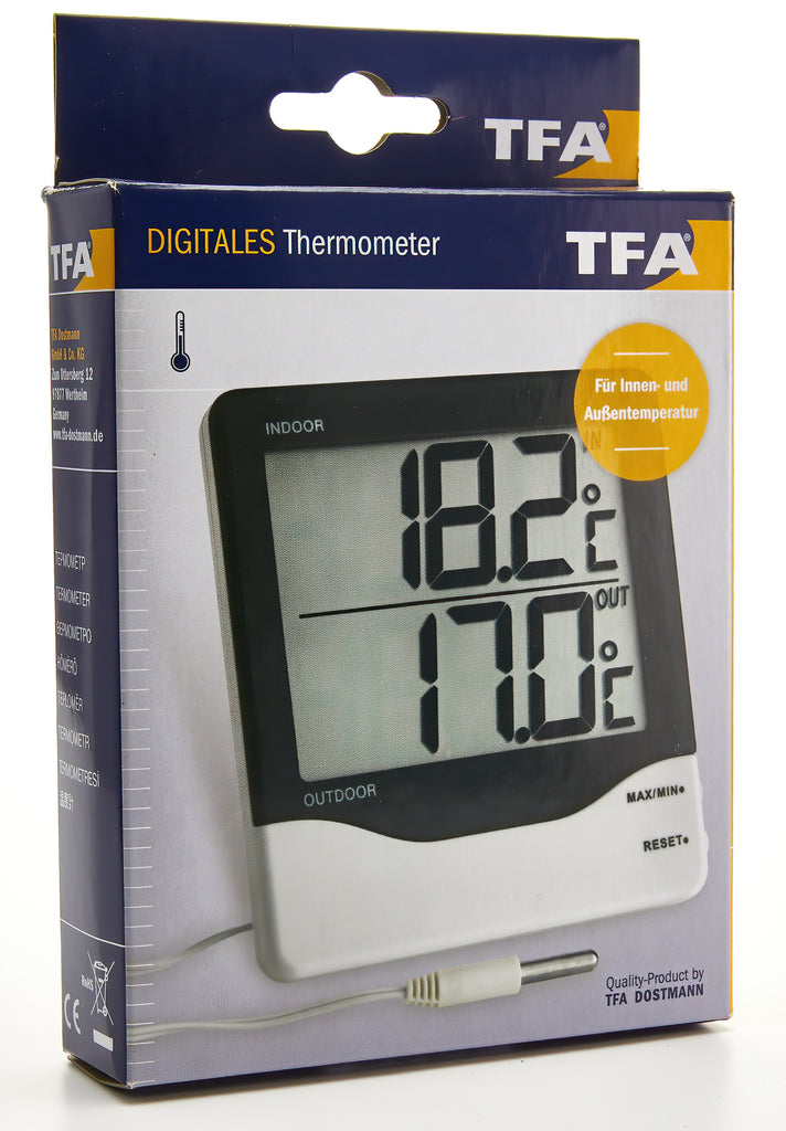 Cabled Large Screen Digi In/Out Thermometer